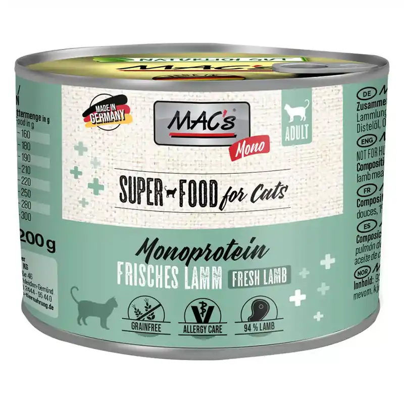 Slutrea | MAC’s Cat Mono Sensitive 6 x 200 g – Lamm