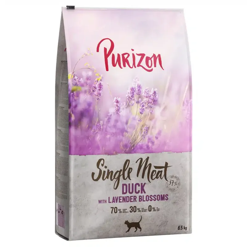 Skaffa nu | Purizon torrfoder för katt – Single Meat Duck & Lavender Blossoms – 6,5 kg
