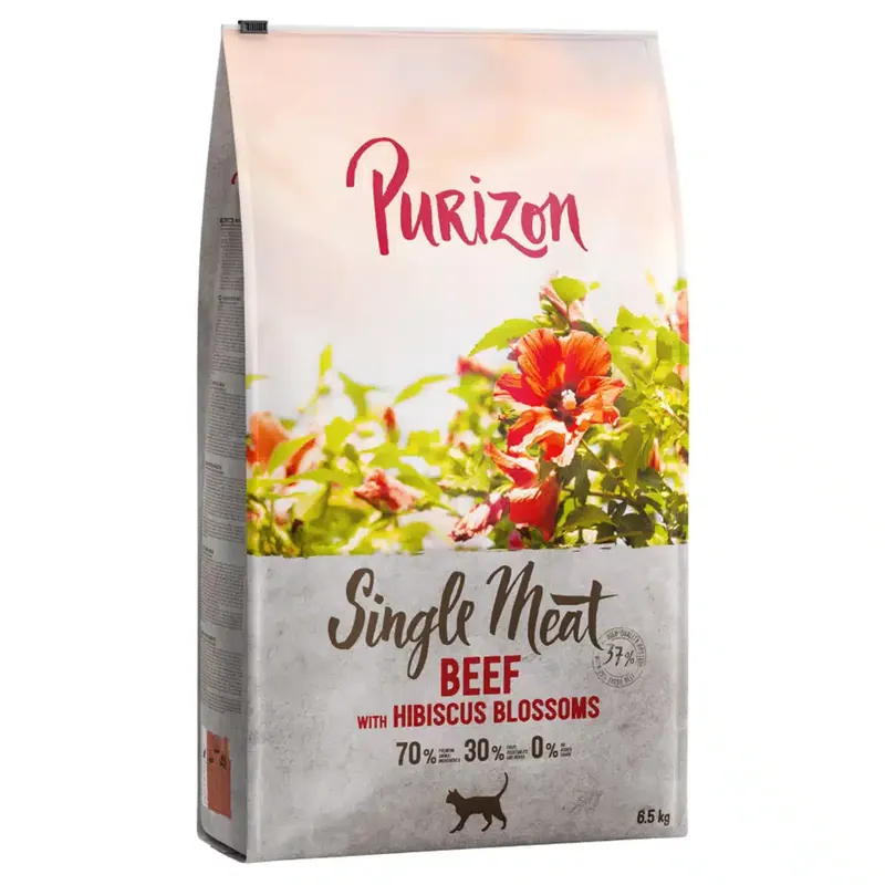 Purizon torrfoder för katt – Single Meat Beef & Hibiscus Blossoms – 6,5 kg - Under begränsad tid