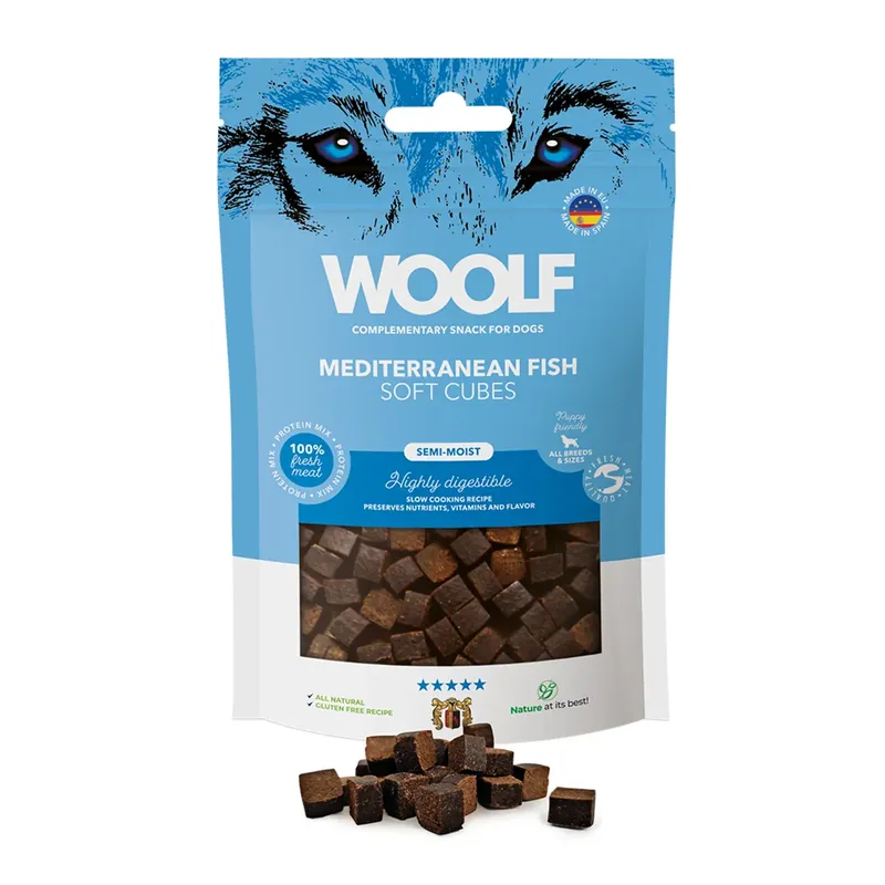 Woolf Soft Cubes Mediterranean Fish 100g (Singelprotein) - Få kvar i lager